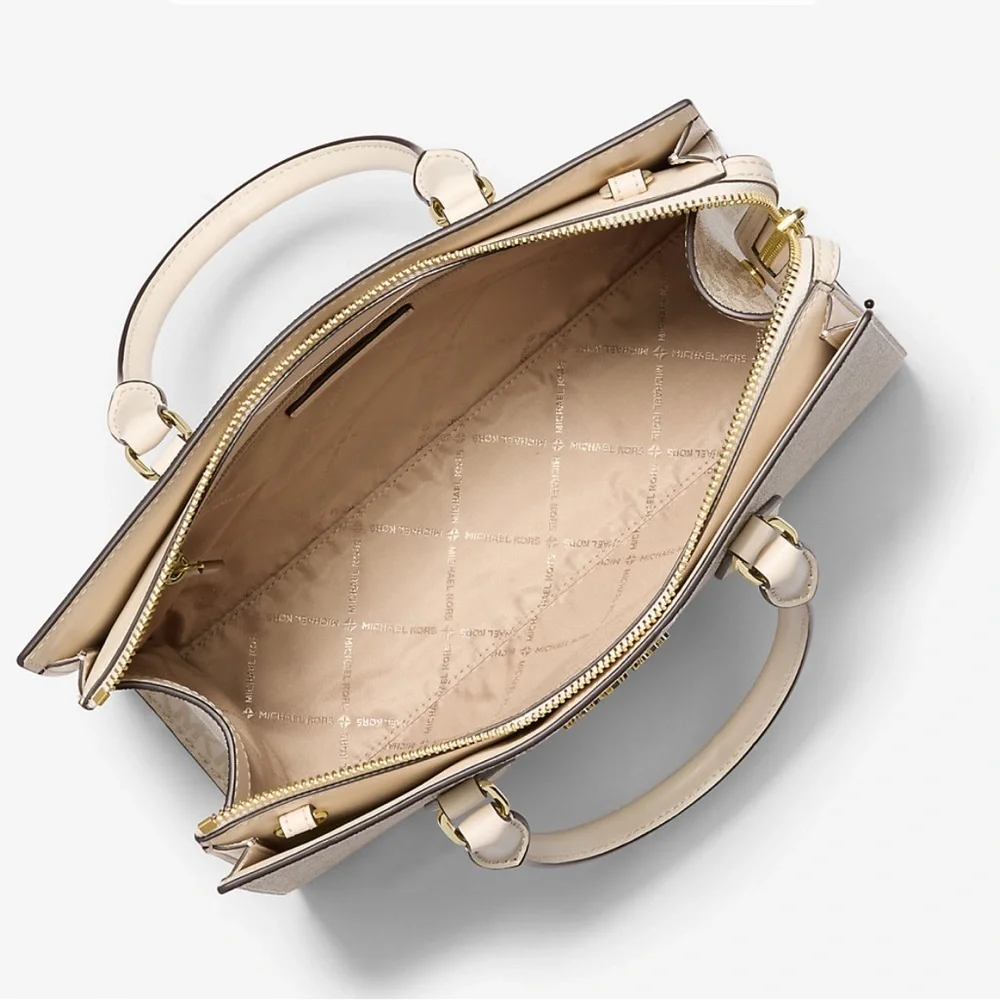 Michael Kors Sheila Medium Signature Logo and Metallic Satchel Crossbody CZ NWT